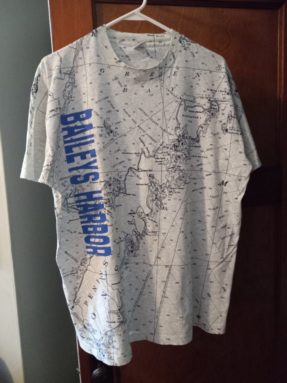 Men's XL Bailey's Harbor Door County Wisconsin MAP T-Shirt Gray
